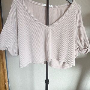 Altar’d State Hailey Waffle Knit Cropped Top Cream Short Sleeve Medium